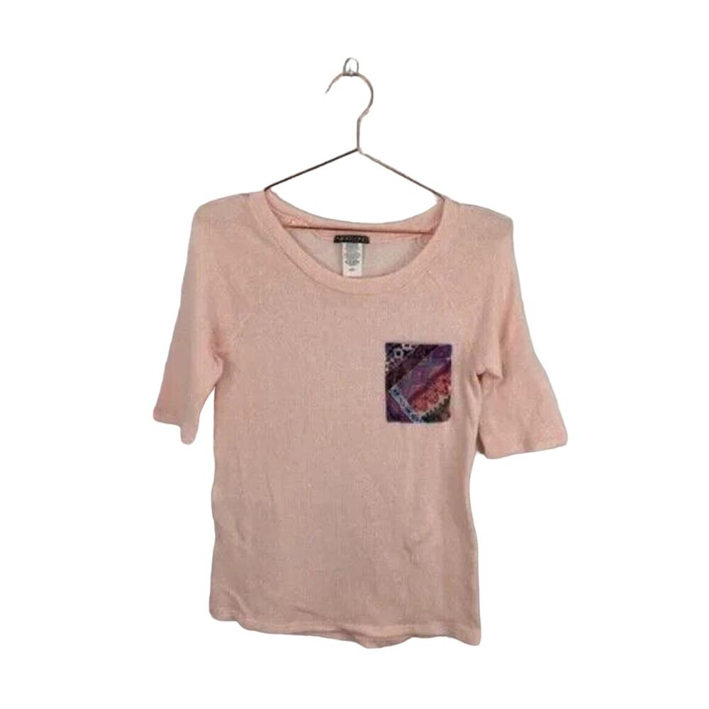 Nikkilund Top Women's Small Pink Boho 3/4 Sleeve Pocket